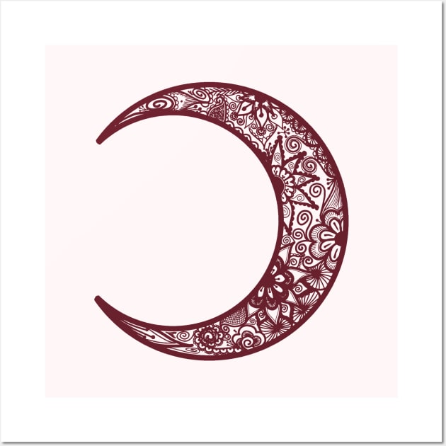 Red Henna Crescent Moon Wall Art by Tilila